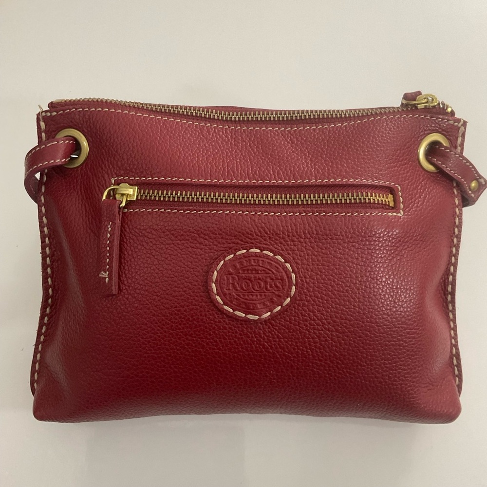 Roots Red Leather Crossbody Bag with Gold Hardware